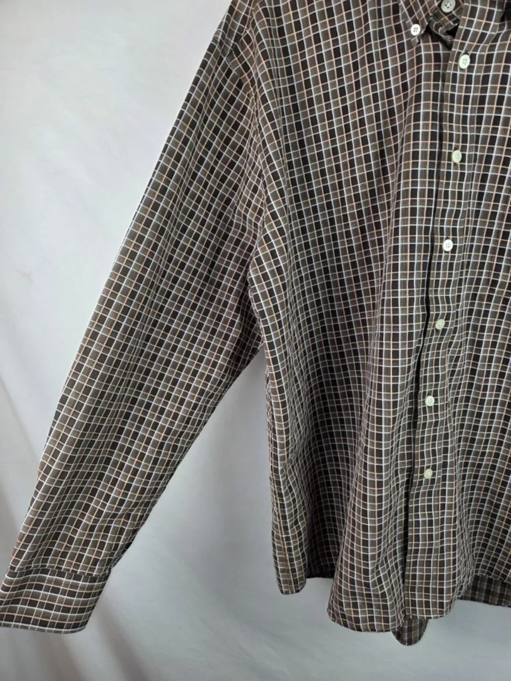 Alan Flusser Men's Shirt Size XL Brown Plaid Long Sleeve Button Down Top